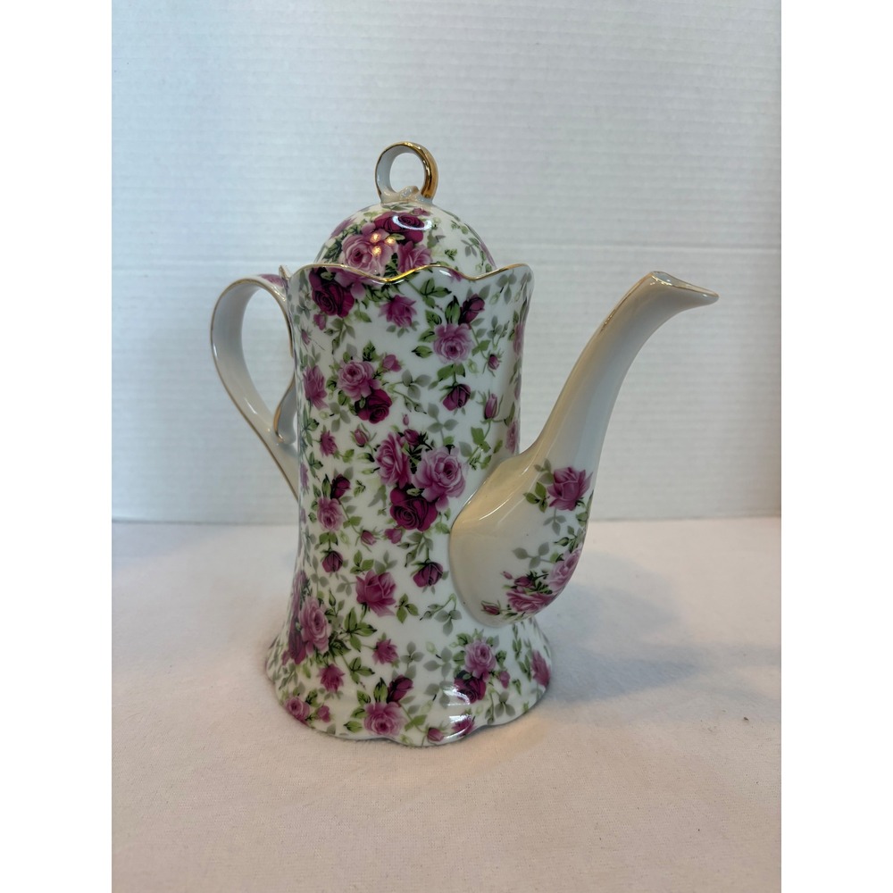 Jay & Sons Pink Rose Chintz Decorative Teapot Porcelain Gold Trim Floral Decor - Picture 4 of 9